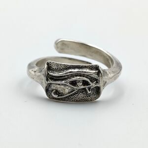 Vintage Sterling Silver 925 Egyptian Revival Symbol Udjat Ring Adjustable Sz 6
